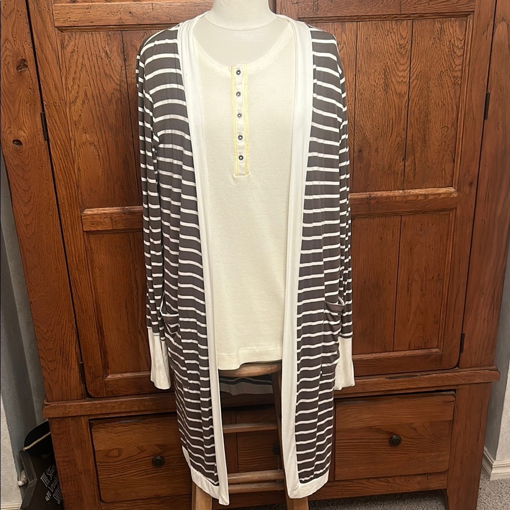Striped Lightweight CARDIGAN Olive Green-Gray & Cream Cardigan🍃Size Medium
